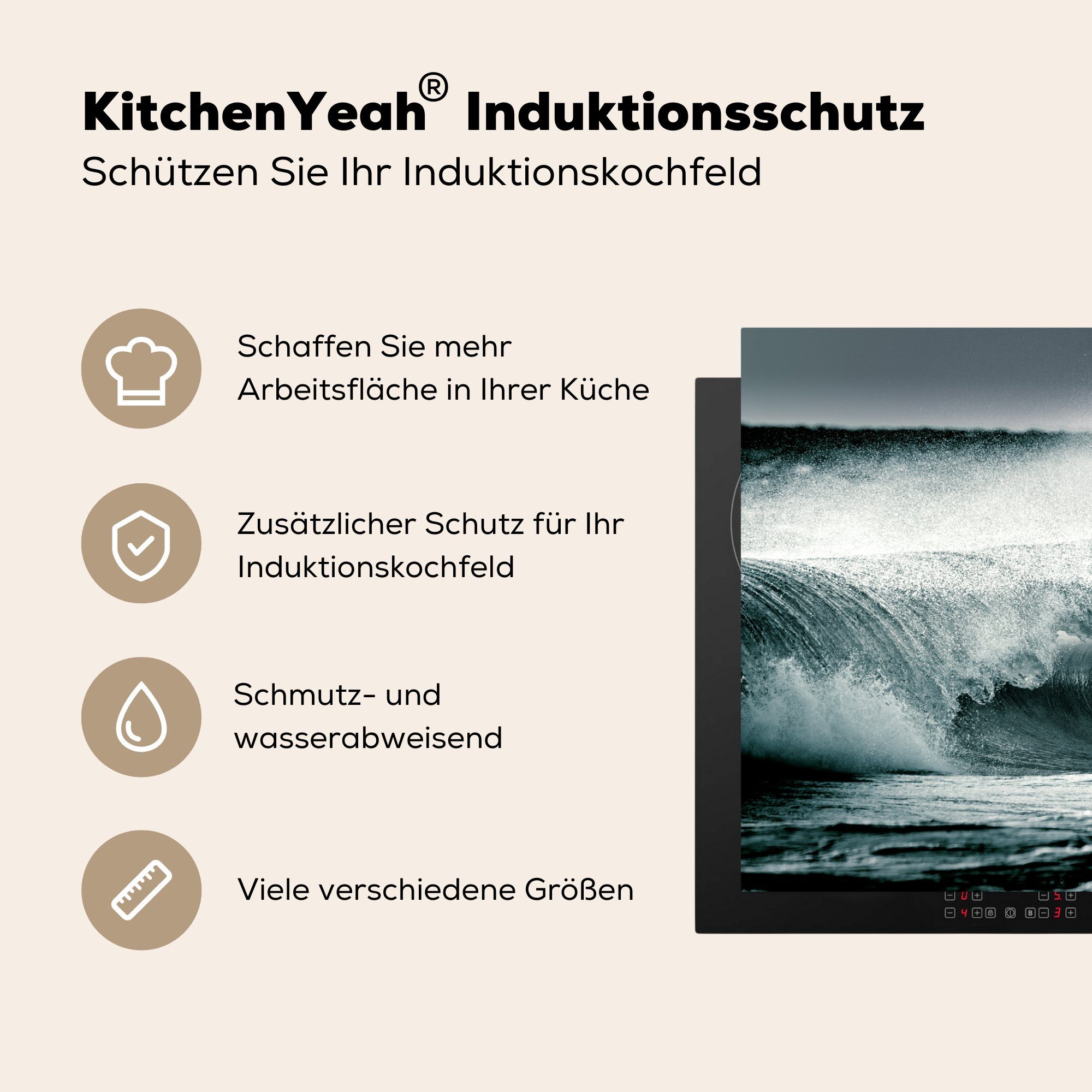 küche, die Induktionskochfeld Schutz Vinyl, MuchoWow Ceranfeldabdeckung - Golf Ozean, (1 - 81x52 cm, Meer tlg), Herdblende-/Abdeckplatte für