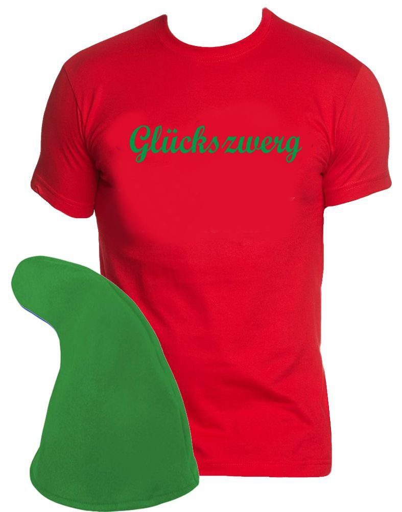 coole-fun-t-shirts Kostüm Glückszwerg Kostüm T-Shirt + Mütze rot - grün S M L XL 2XL 3XL 4XL 5XL