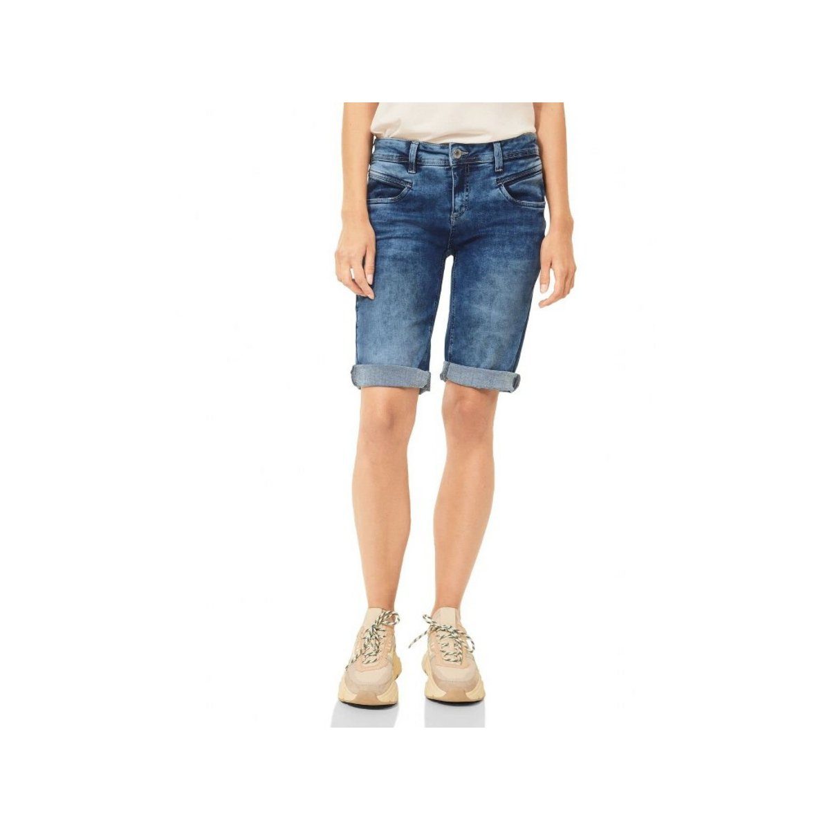 STREET ONE Shorts blau Middle Legs regular (1-tlg), Slim Waist