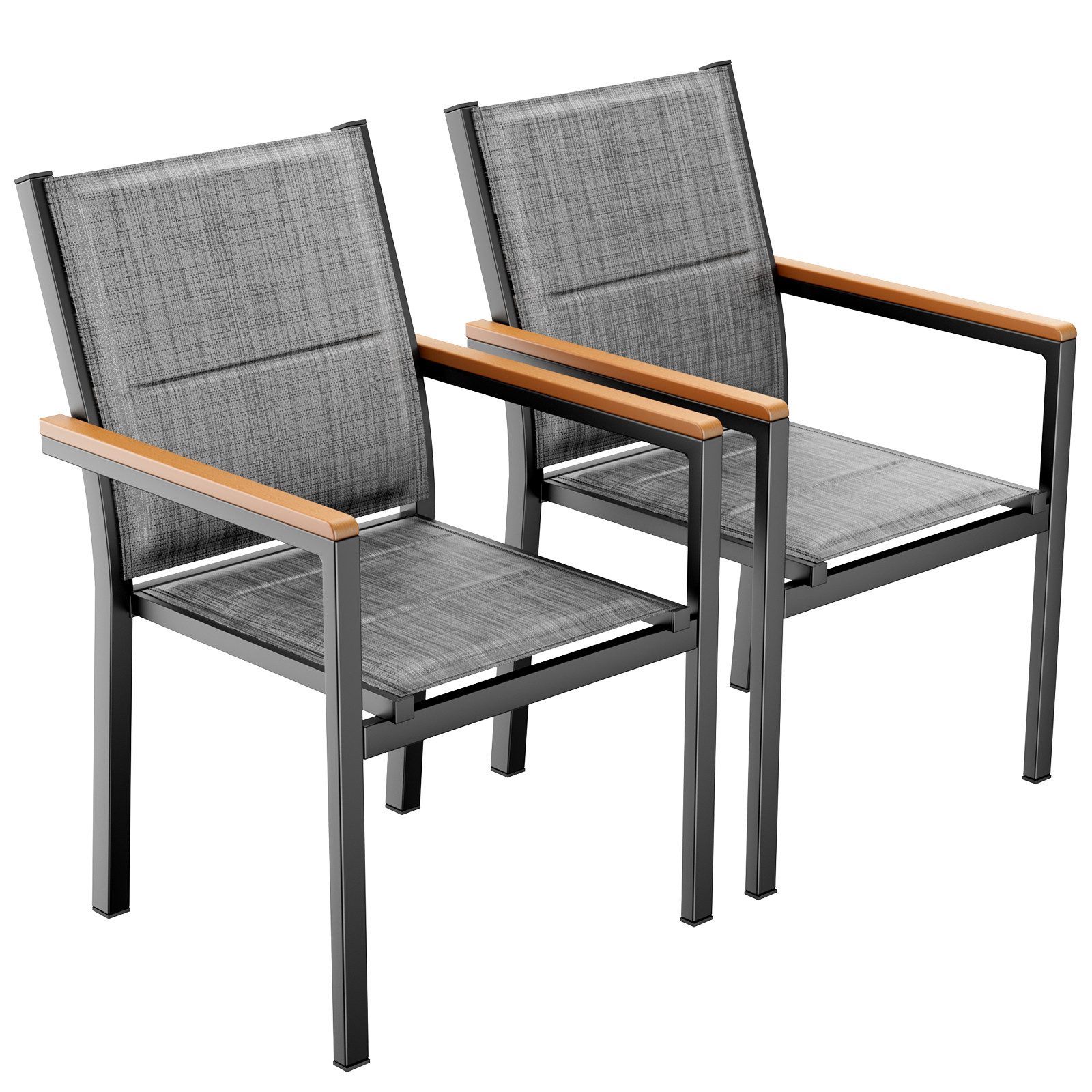 TLGREEN Stapelstuhl Gartenstuhl 2er Set, Aluminium, mit Gesteppte Rückenlehne & Sitzfläche (2 St), WPC Handlauf, für Terrasse, Balkon, Terrasse, Pool, Restaurants