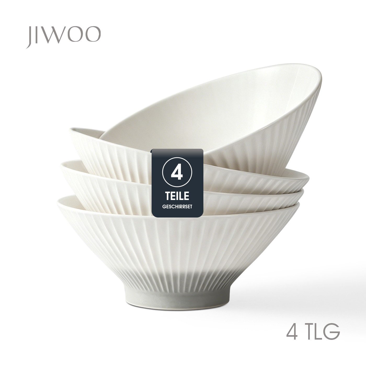 JIWOO Schüssel 4er Ø20cm, Japanische Ramenschüssel Suppenschüssel bowl Pastaschüssel, Keramik, (Schüsselset, 4-tlg), Bowl Hochwertiges Schüsseln Grau Schüssel Mikrowellenofen Spülmaschine