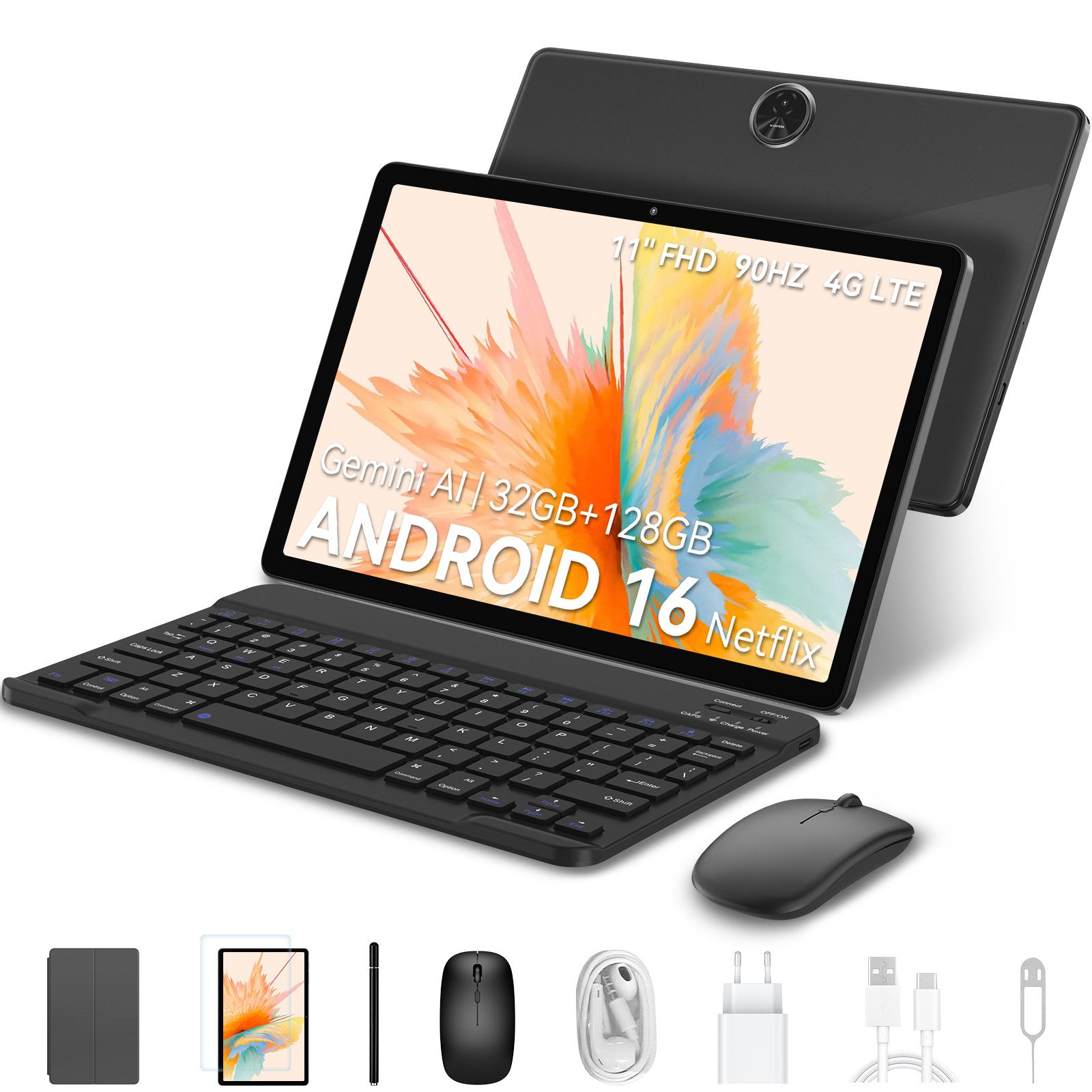 blackview 11 Zoll ZENO 5 Android 16 Tablet 90Hz mit Tastatur Stift Maus Tablet (128 GB, 4G LTE, PC 3,0, Widevine L1, Octa-Core, DokeOS_P 5.0 A16, 32(8+24)GB)