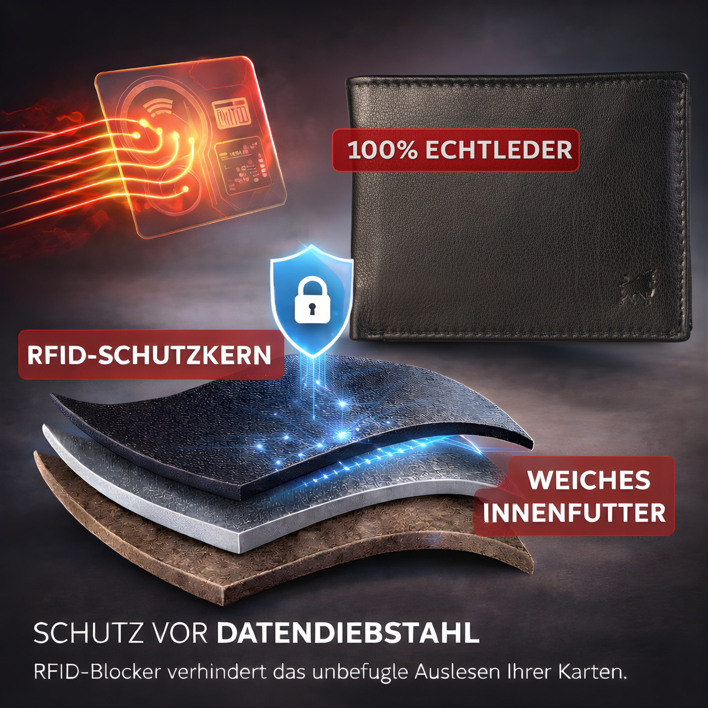 cocoono Geldbörse Herren Geldbörse Echtleder RFID-Schutz mit Münzfach, Leder