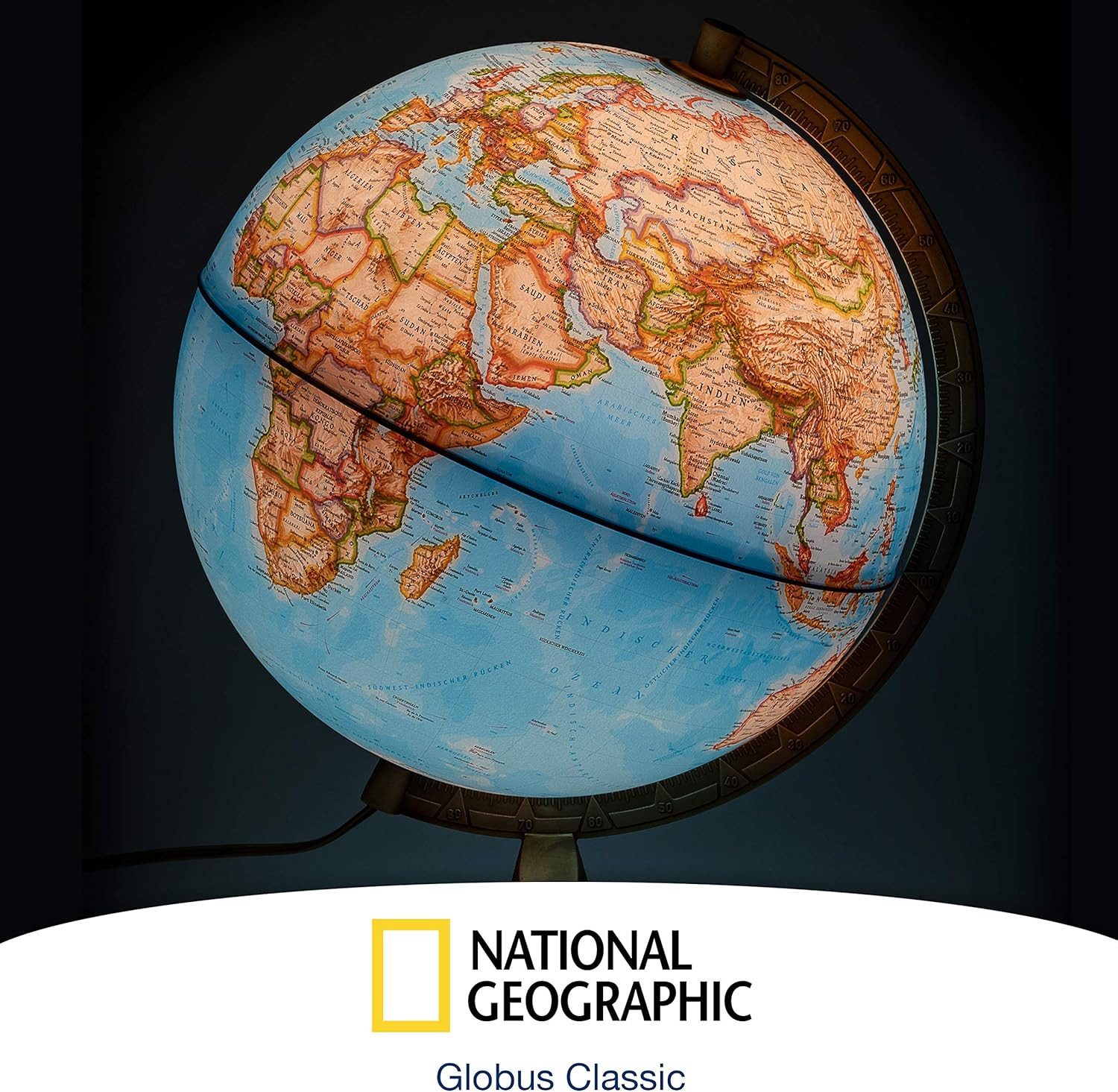 Interkart Landkarten & Globen GmbH Globus National Geographic Leuchtglobus 30 cm mit Holzfuß, Originales National Geographic Kartenbild