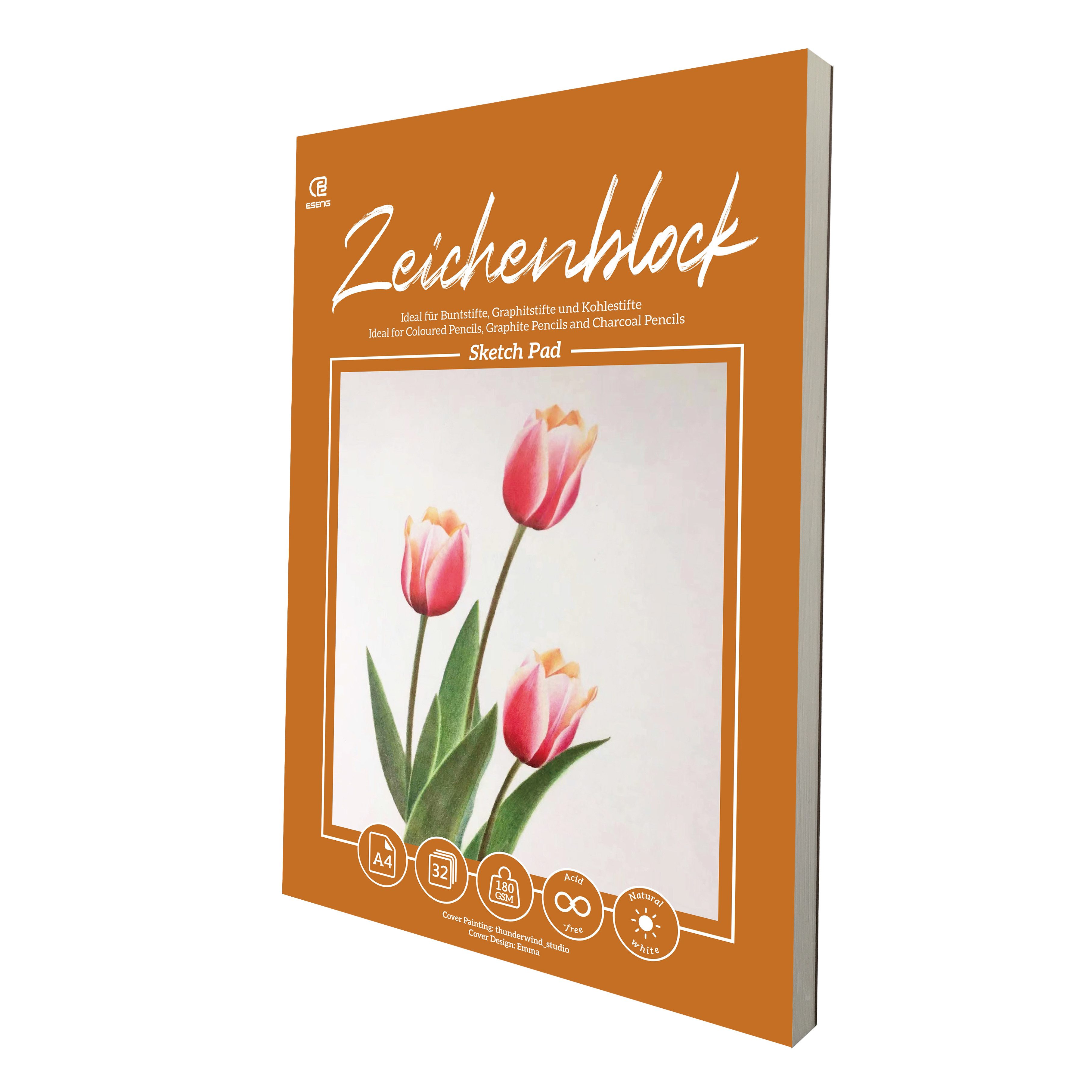 ESENG Zeichenpapier Zeichnenblock, 32 Blätter / 64 Seiten - 180g/m² - weiß, A4