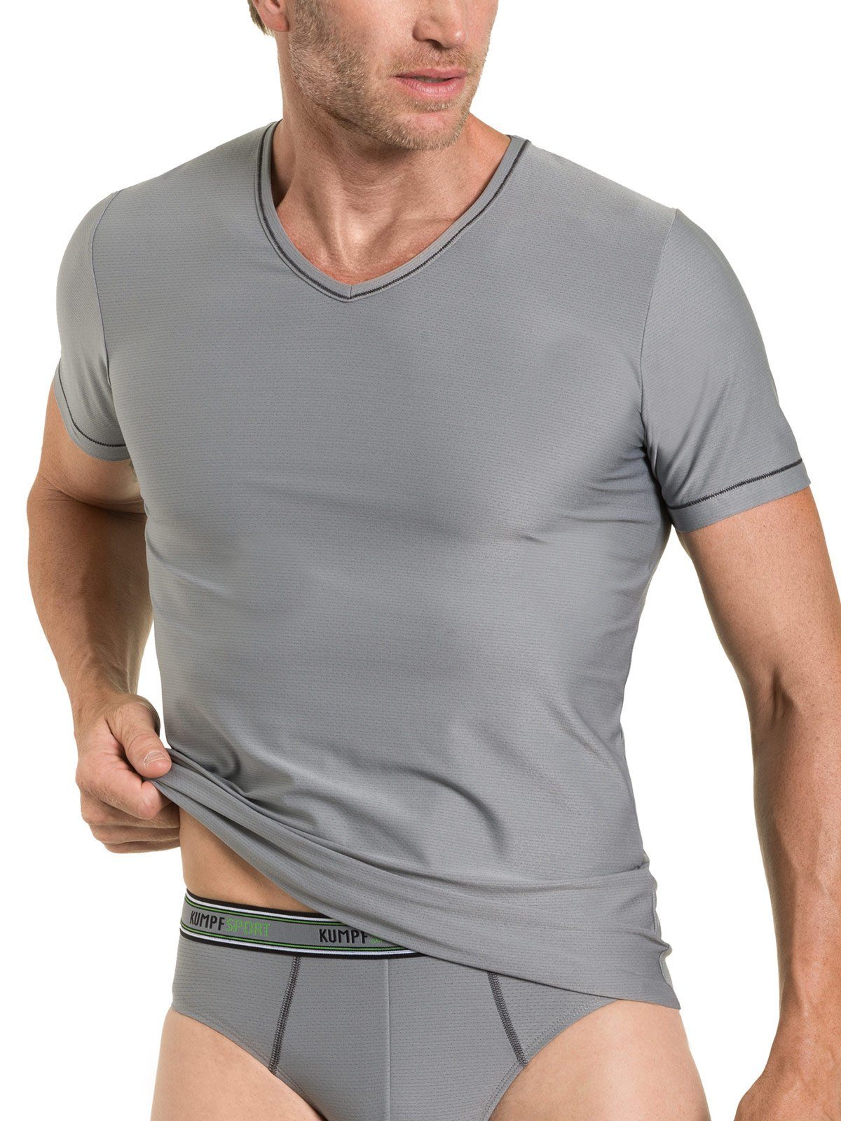 [Schnellstes neuestes Modell 2024! ! ] KUMPF Unterziehshirt Herren T-Shirt (Stück, grau 1/2 Arm 1-St) Materialmix Tactel Sportwäsche