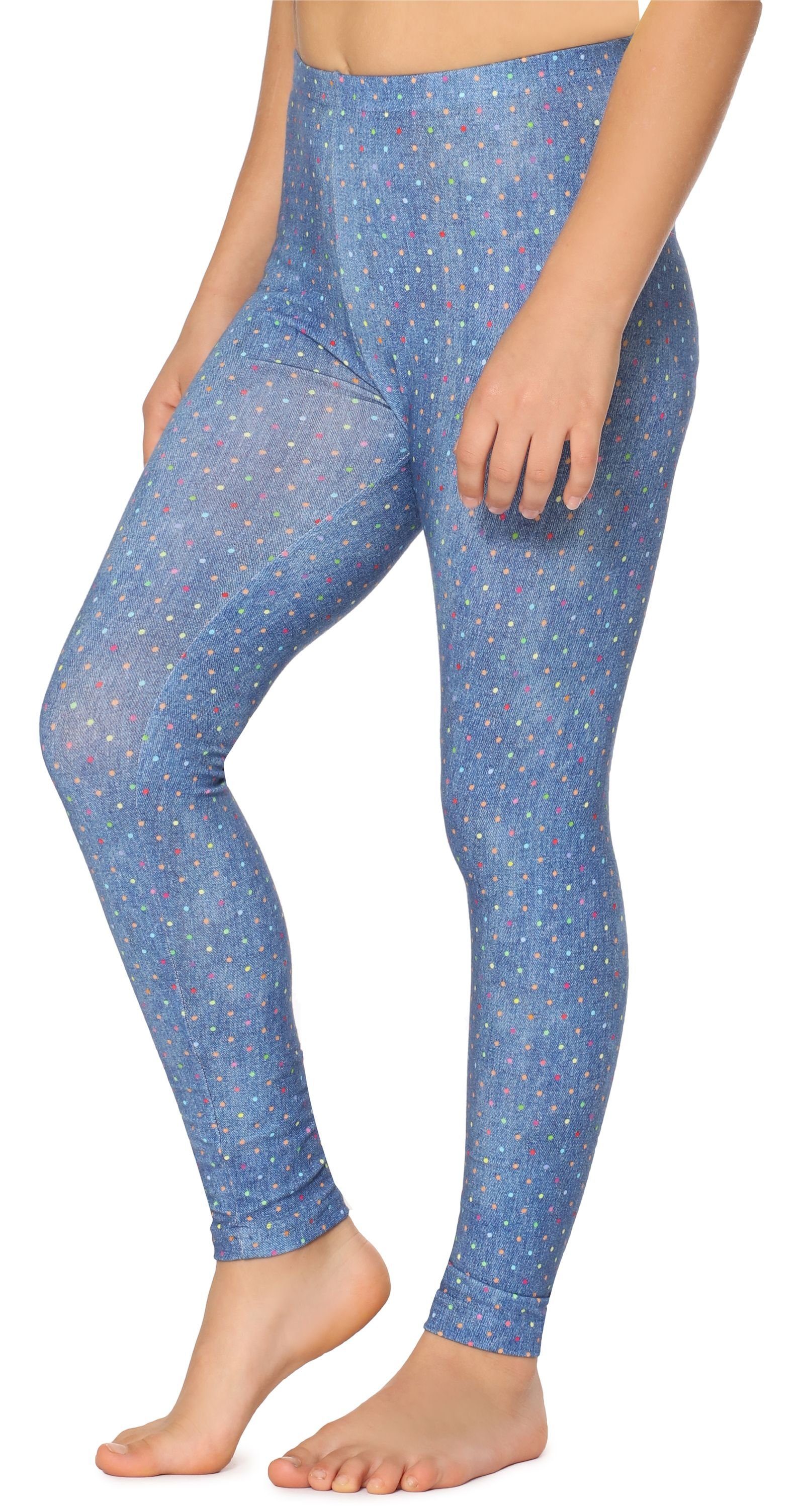 Bund MS10-337 Leggings aus Leggings (1-tlg) Lange Mädchen Baumwolle Blau/Punkte Merry elastischer Style