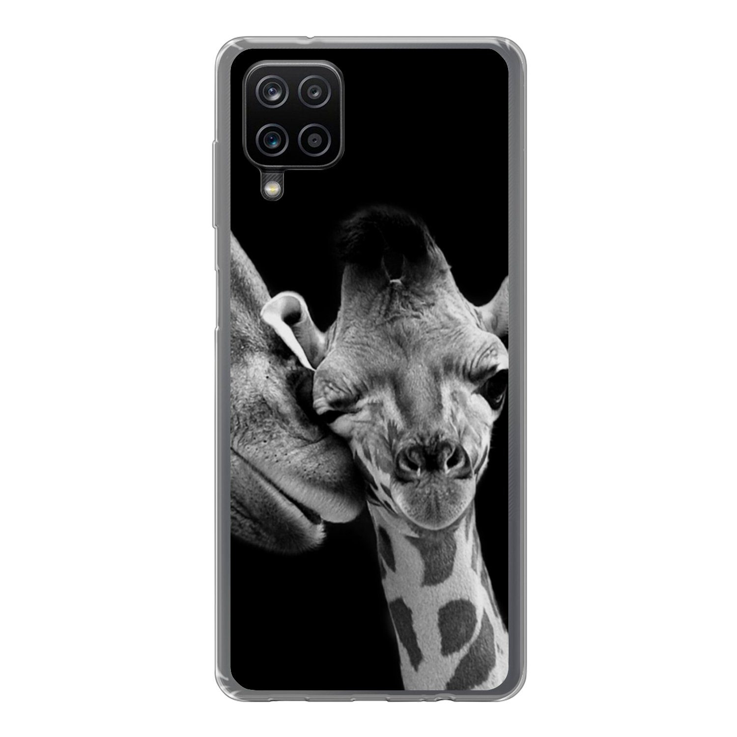 Handyhülle für Samsung Galaxy A12 Tiere - Schwarz - Weiß - Giraffe - Porträt