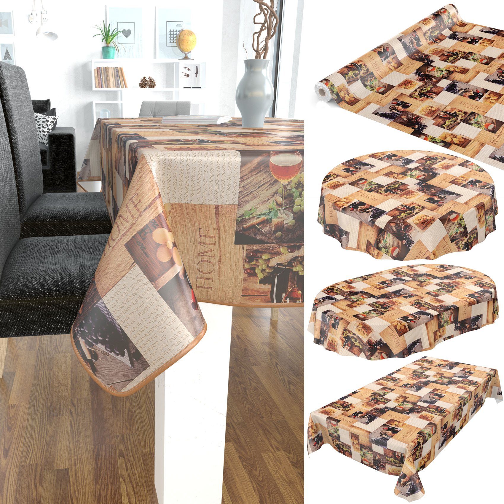 ANRO Tischdecke Wachstuchtischdecke Gartentischdecke Wachstischdecke (Einzelstück 1-tlg), Glatt 140x100cm wasserabweisend