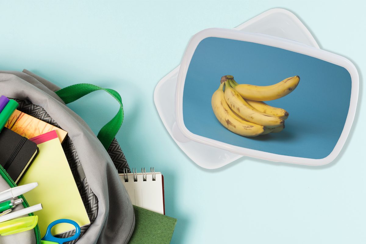 Mädchen Kinder - Erwachsene, (2-tlg), und Lunchbox Brotbox und - Obst weiß für Kunststoff, Banane Brotdose, MuchoWow Blau, Jungs für
