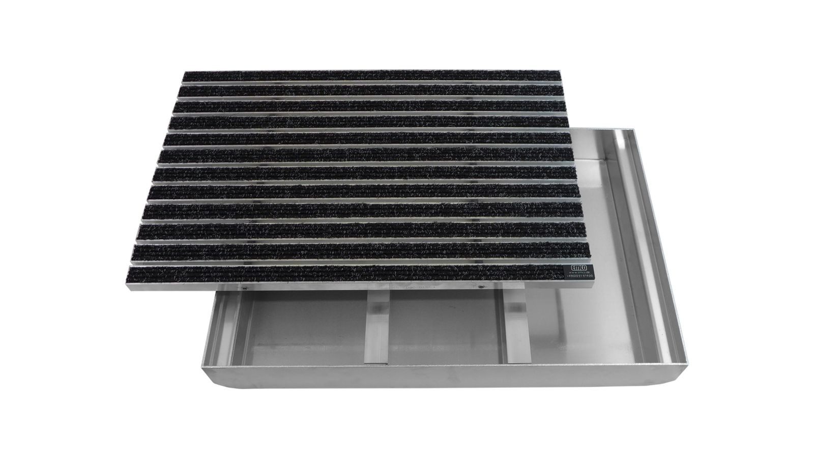 Emco Fußmatte Eingangsmatte DIPLOMAT + Bodenwanne Aluminium, Rips Anthrazit, rechteckig, Höhe: 75 mm, Größe: 750x500 mm, für Innen- und überdachten Außenbereich