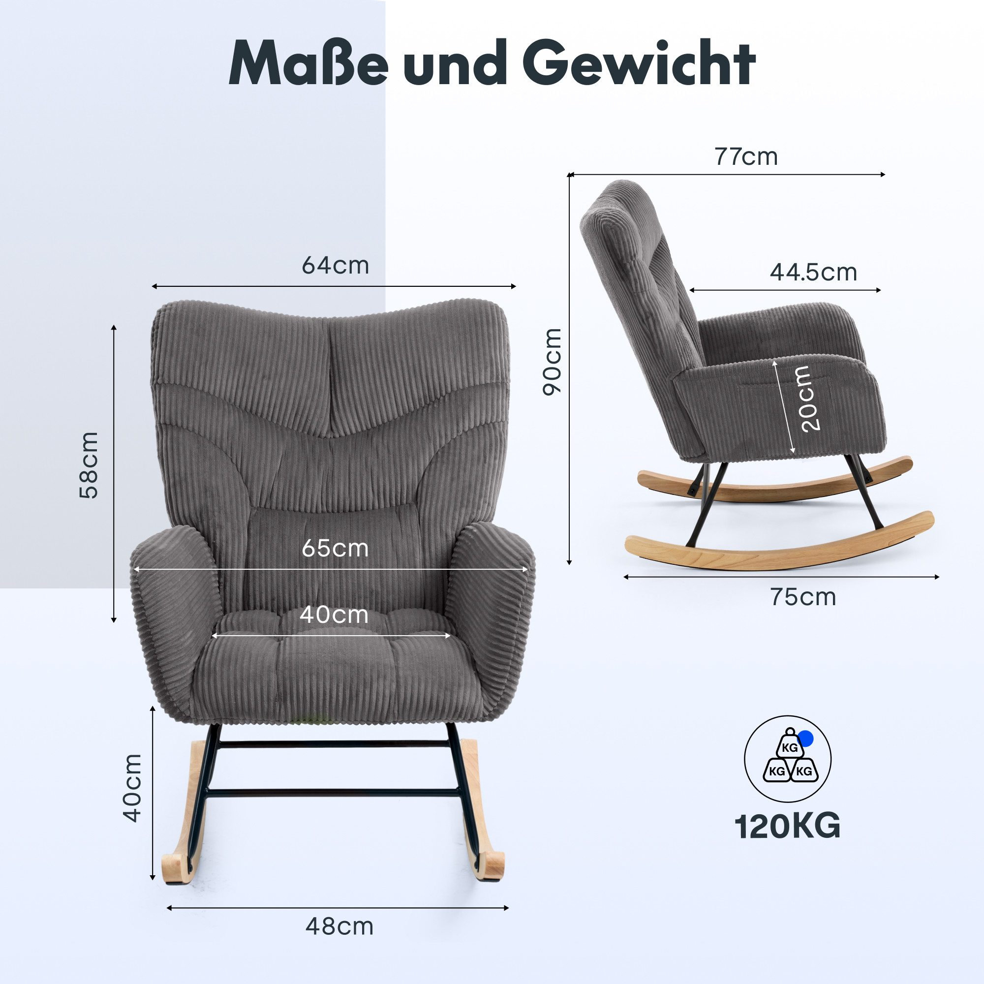 FLEXISPOT Schaukelstuhl mit Hoher Rückenlehne & Fußstütze, Relaxsessel, Schaukelsessel (Moderner Schwingsessel mit Holzkufen, mit Seitentasche), Gepolsterter Re – Bild 2 von 5