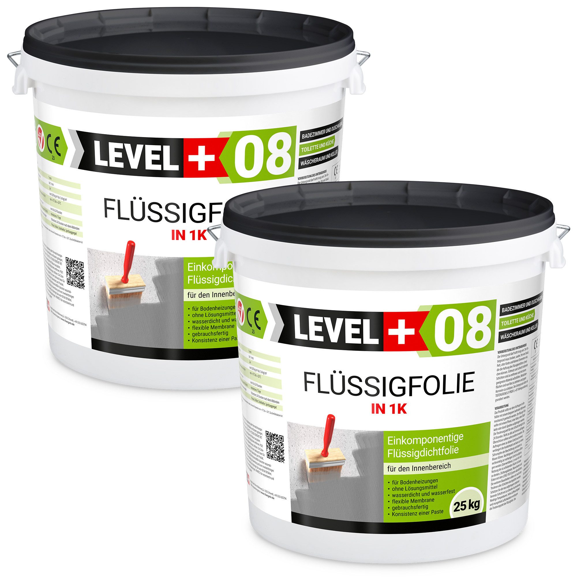Level+ Dichtstoff Flüssigfolie Badbdichtung 1K Dichtschlämme Dichtfolie L+08 - 50KG