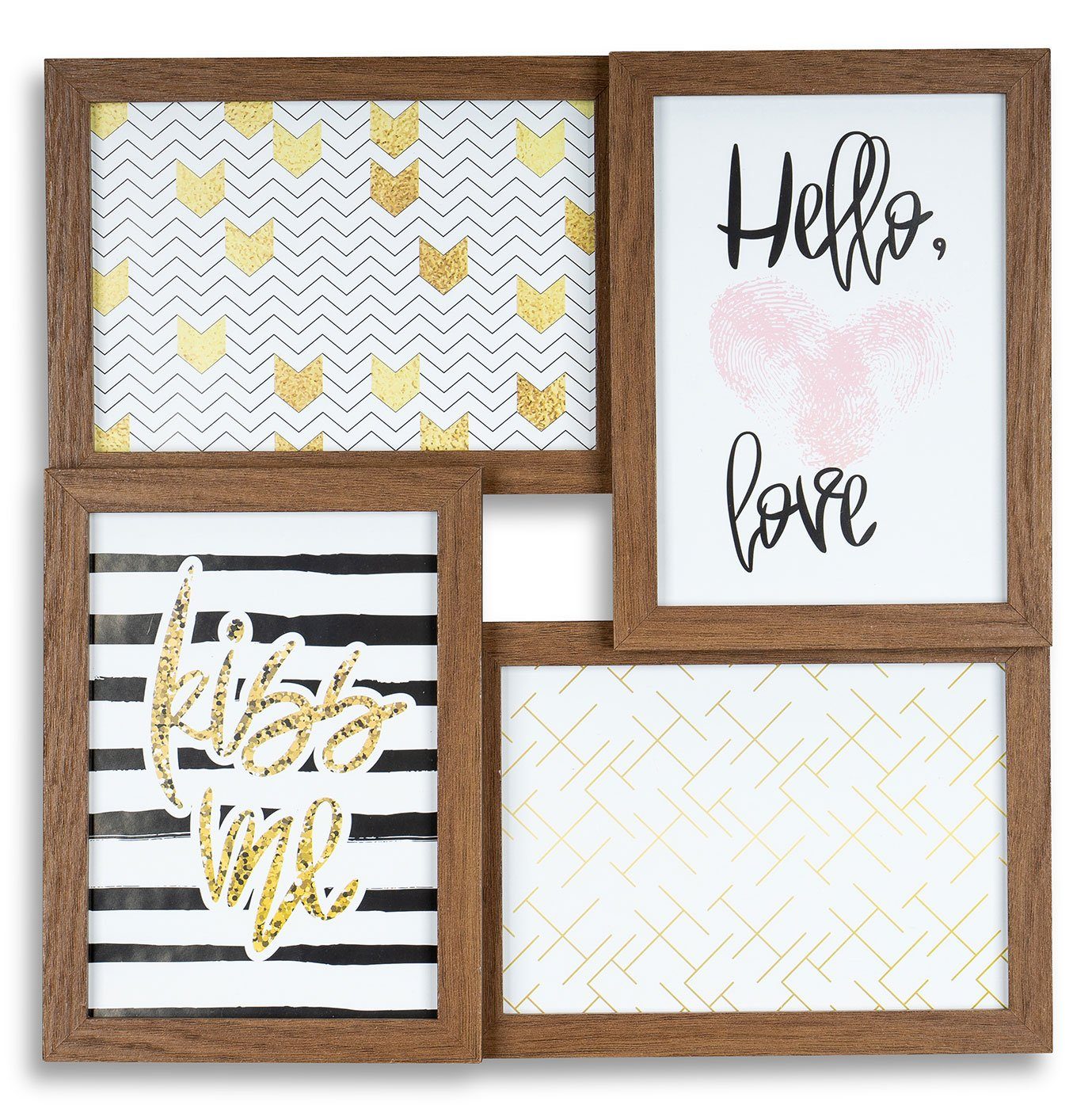 Levandeo® Bilderrahmen Collage, levandeo Bilderrahmen Collage 33x33cm 4 Fotos 13x18 Nussbaum MDF Holz