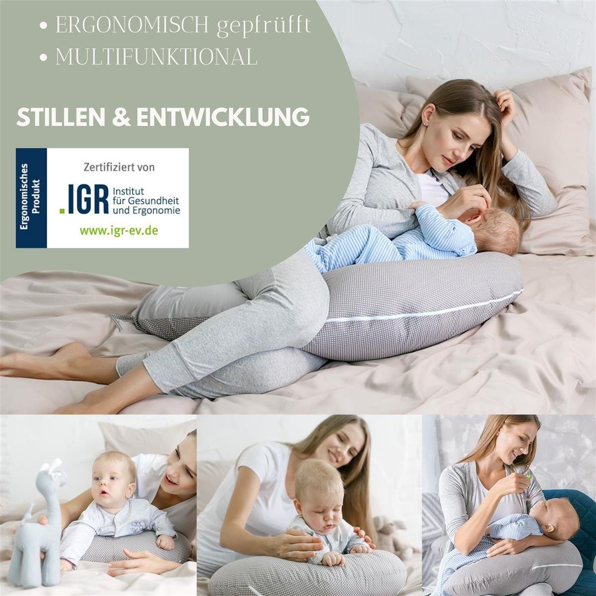 Babynestchen Mikroperlen, 2X Baumwolle Stillkissen Design BIO EPS Spar-Set Seitenschläferkissen Musselin Bezug, mit SEI