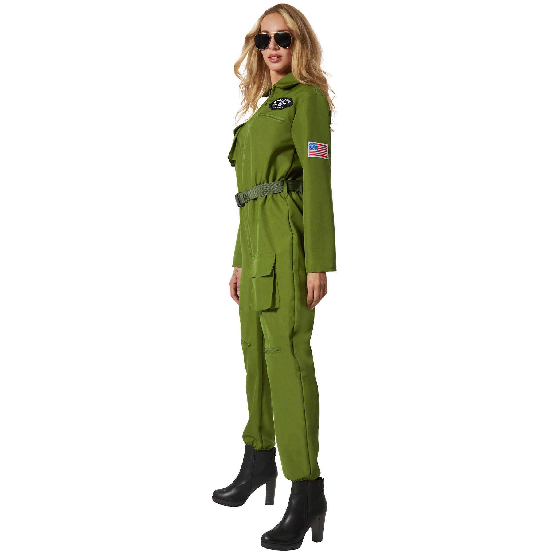 dressforfun Kostüm Damenkostüm, Olivgrüner Overall mit authentischem Pilotinnen-Look.
