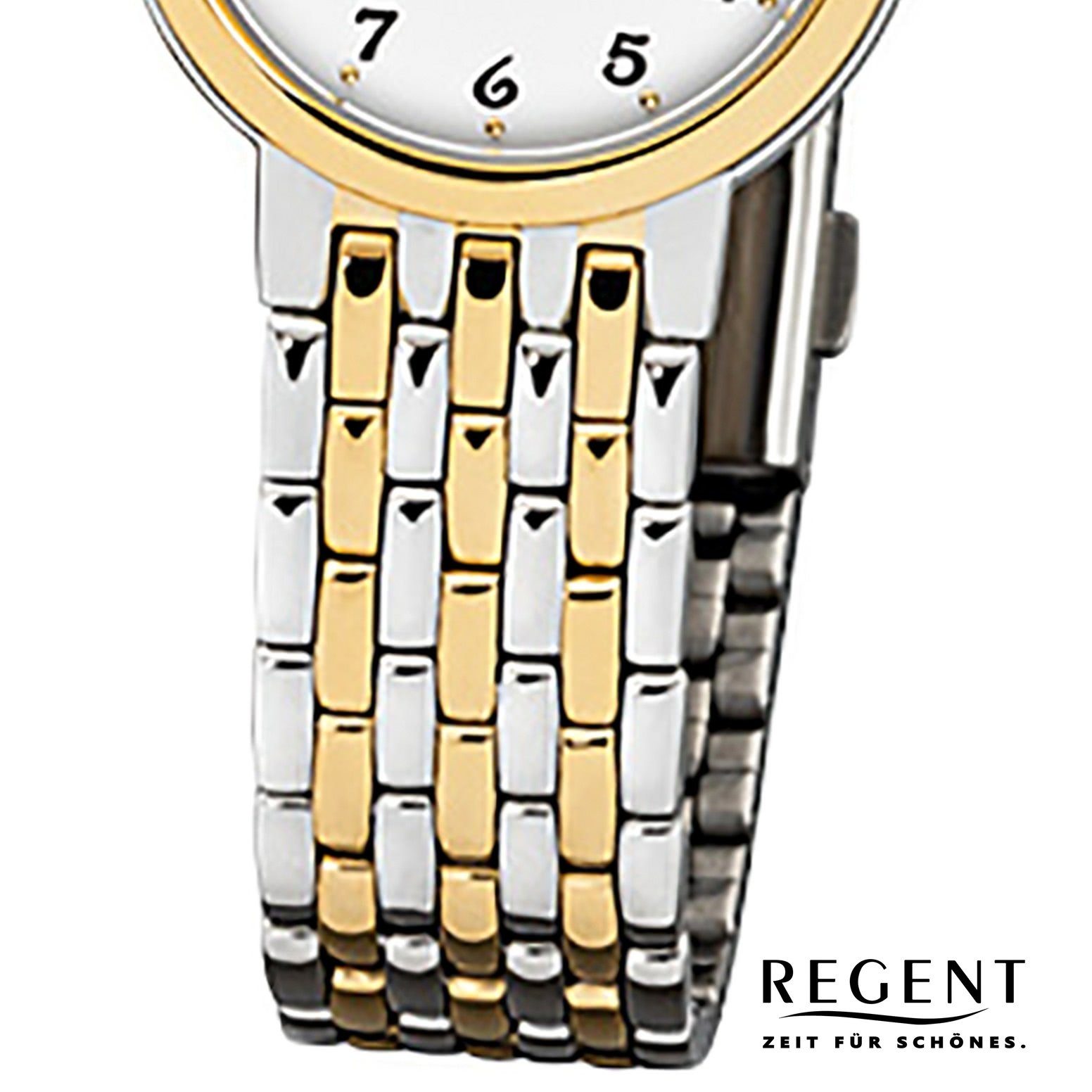 Analog, Regent rund, (ca. Regent Armbanduhr 26mm), Damen-Armbanduhr Quarzuhr Damen silber Edelstahlarmband gold klein