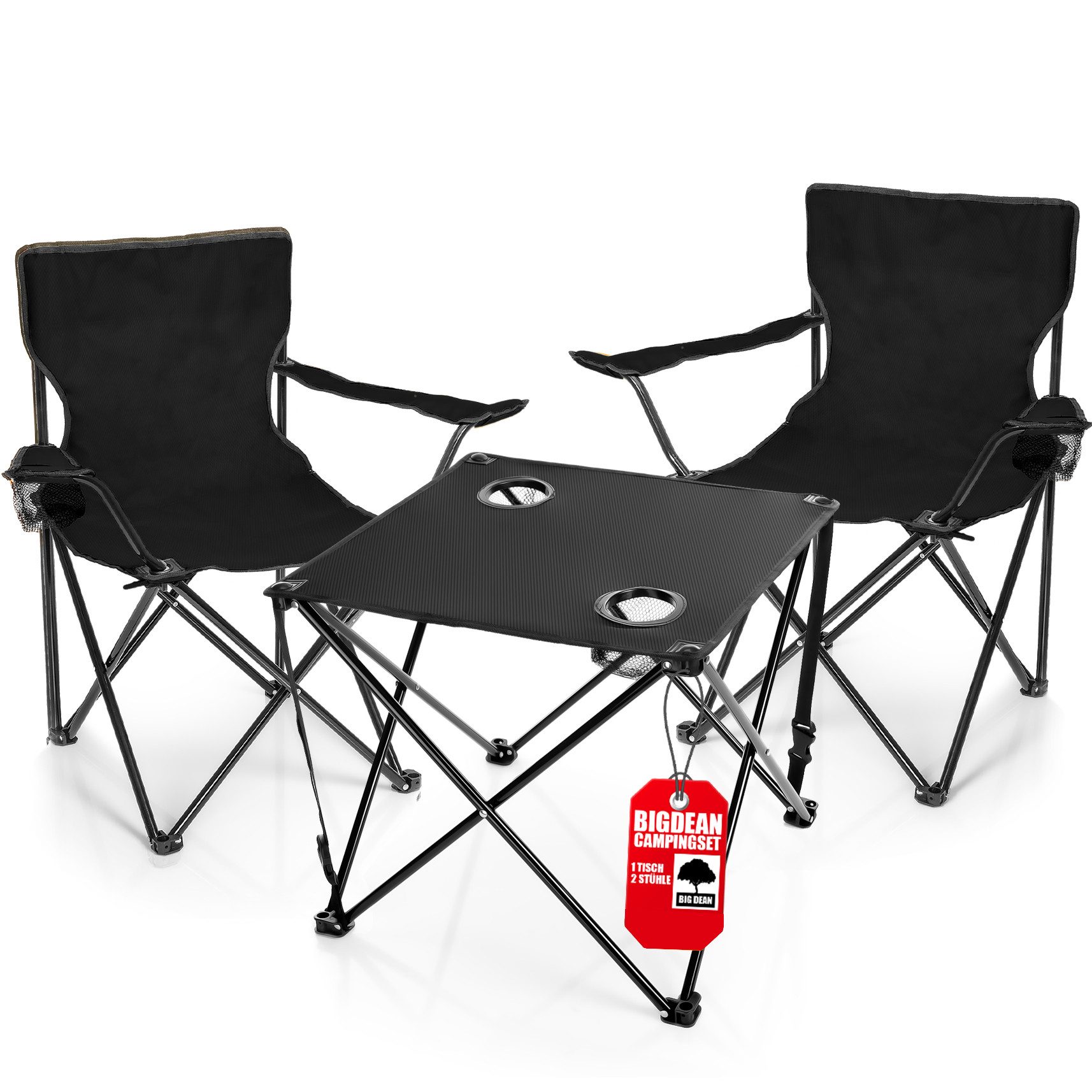 BigDean Campingstuhl 2 Stück Faltstuhl & Campingtisch praktisch & ideal für unterwegs (Set, 3 St), Ideal für Festival, Open-Air, Angeln, Camping