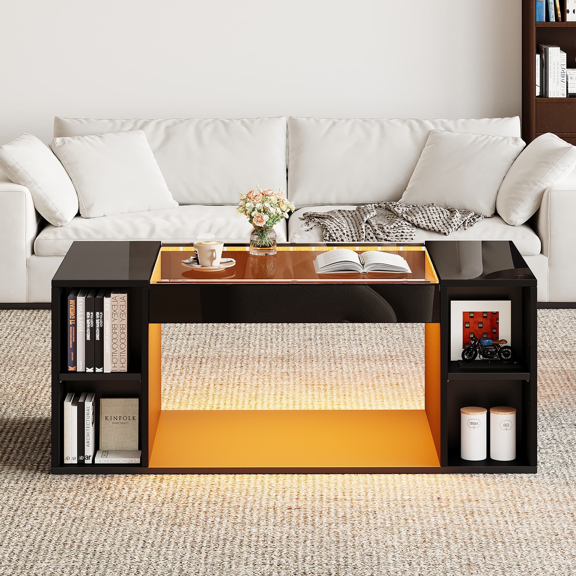 ANYSUN Couchtisch Wohnzimmertisch Hochglanz mit LED Beleuchtung (Set, 1 Tisch), Breite 100 cm