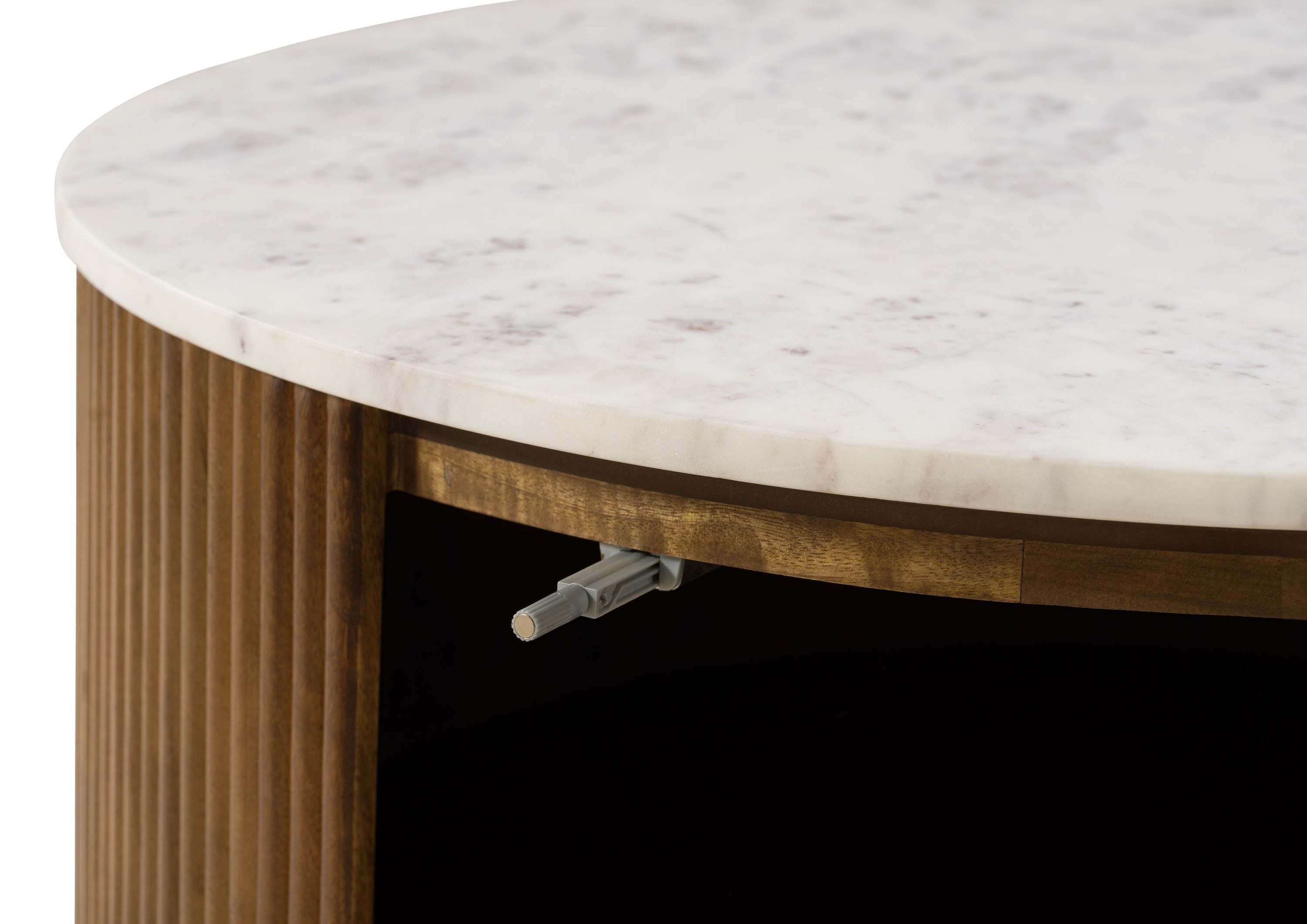 Massivmoebel24 Couchtisch BARCELONA (Massivholz, Massivholztisch), rund Mango 80x80x45 braun lackiert / Marmor weiß BARCELONA #220