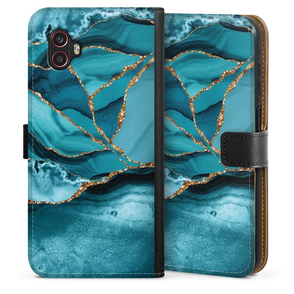 DeinDesign Handyhülle Edelstein Glitzer Look Marmor Eisblaue Marmor Landschaft, Samsung Galaxy XCover 6 Pro Hülle Handy Flip Case Wallet Cover