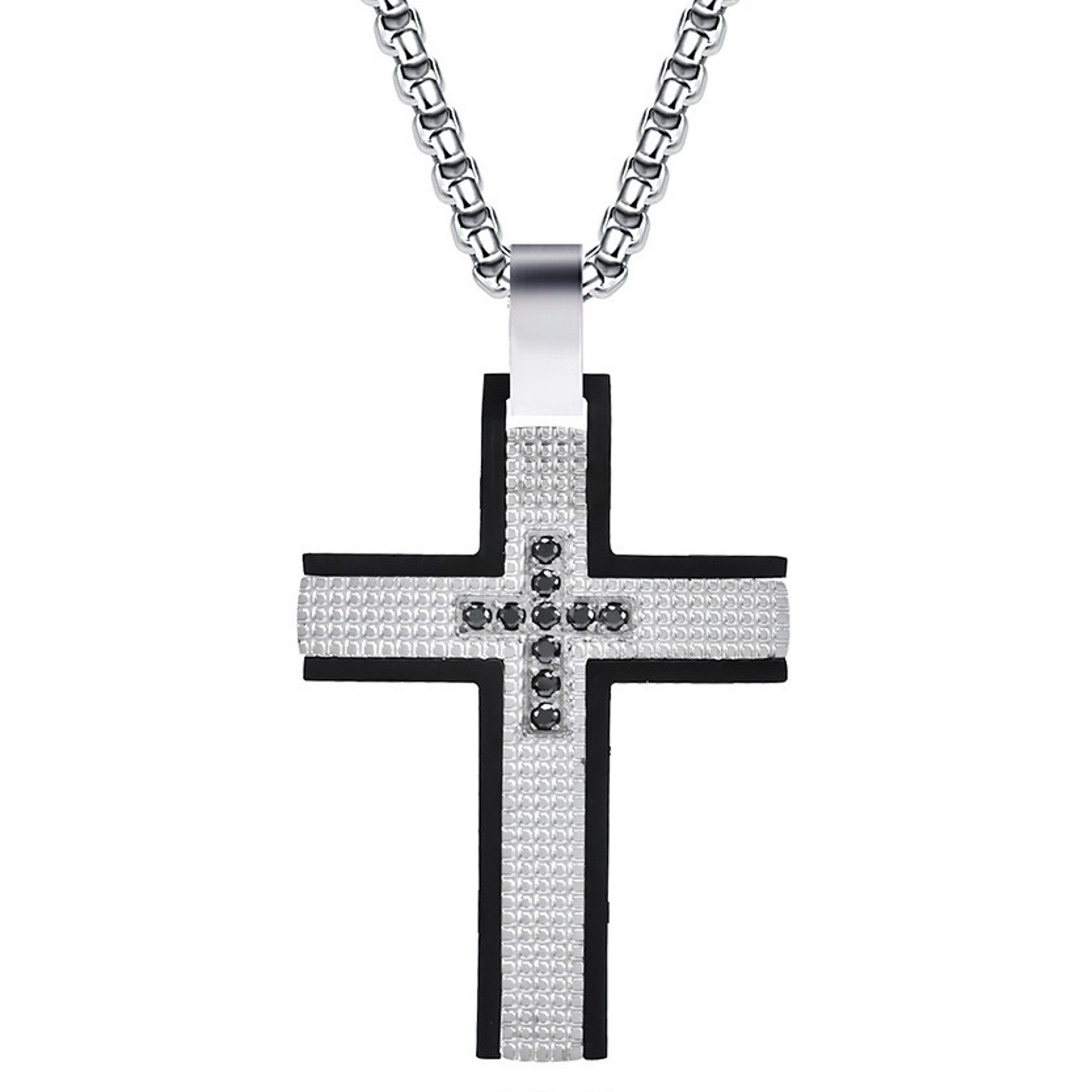 KARMA Kette mit Anhänger Halskette mit Kreuz Silber od. Schwarz Herren Edel günstig online kaufen