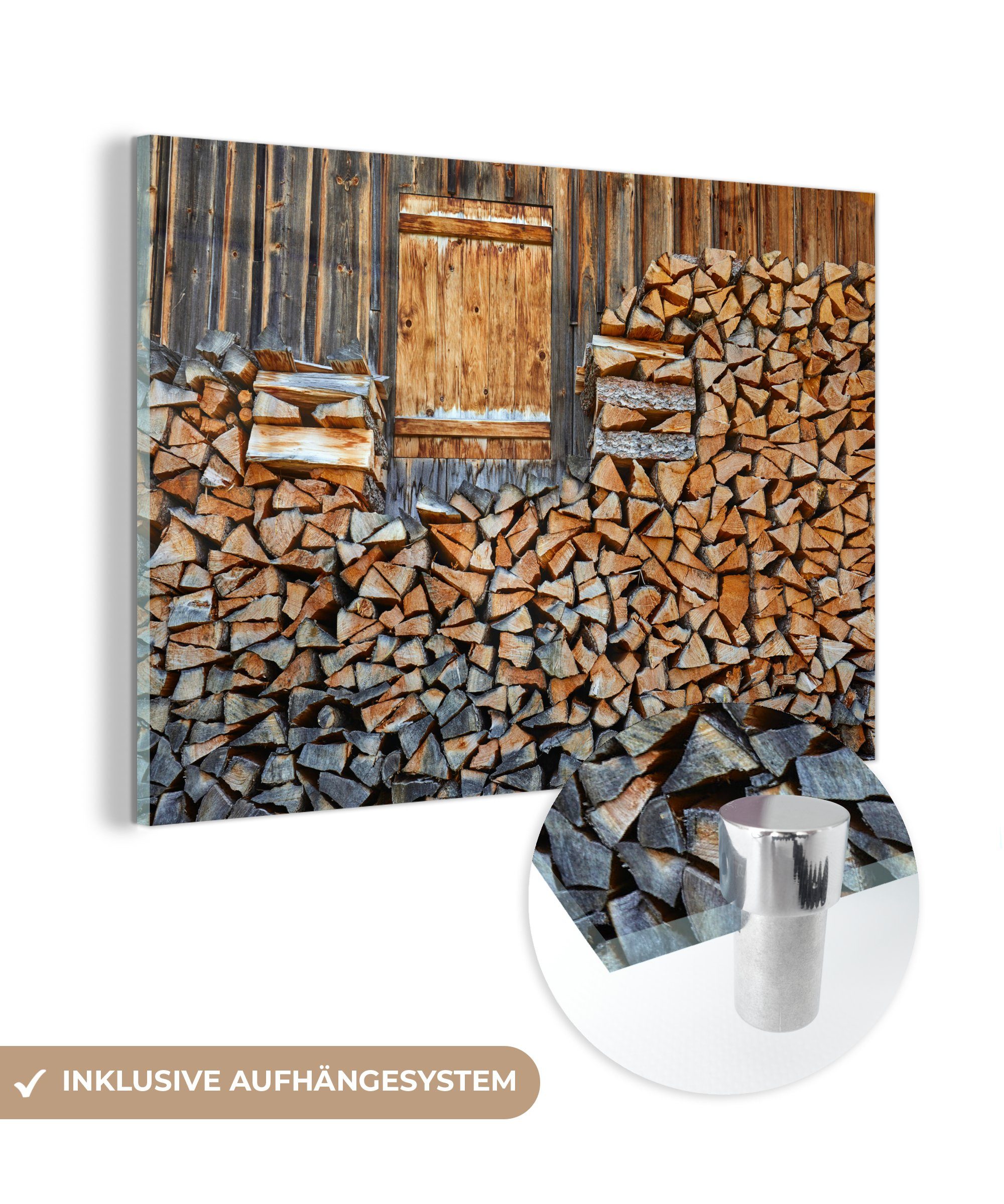 MuchoWow Acrylglasbild Brennholz für eine Holzwand, (1 St), Acrylglasbilder Wohnzimmer & Schlafzimmer