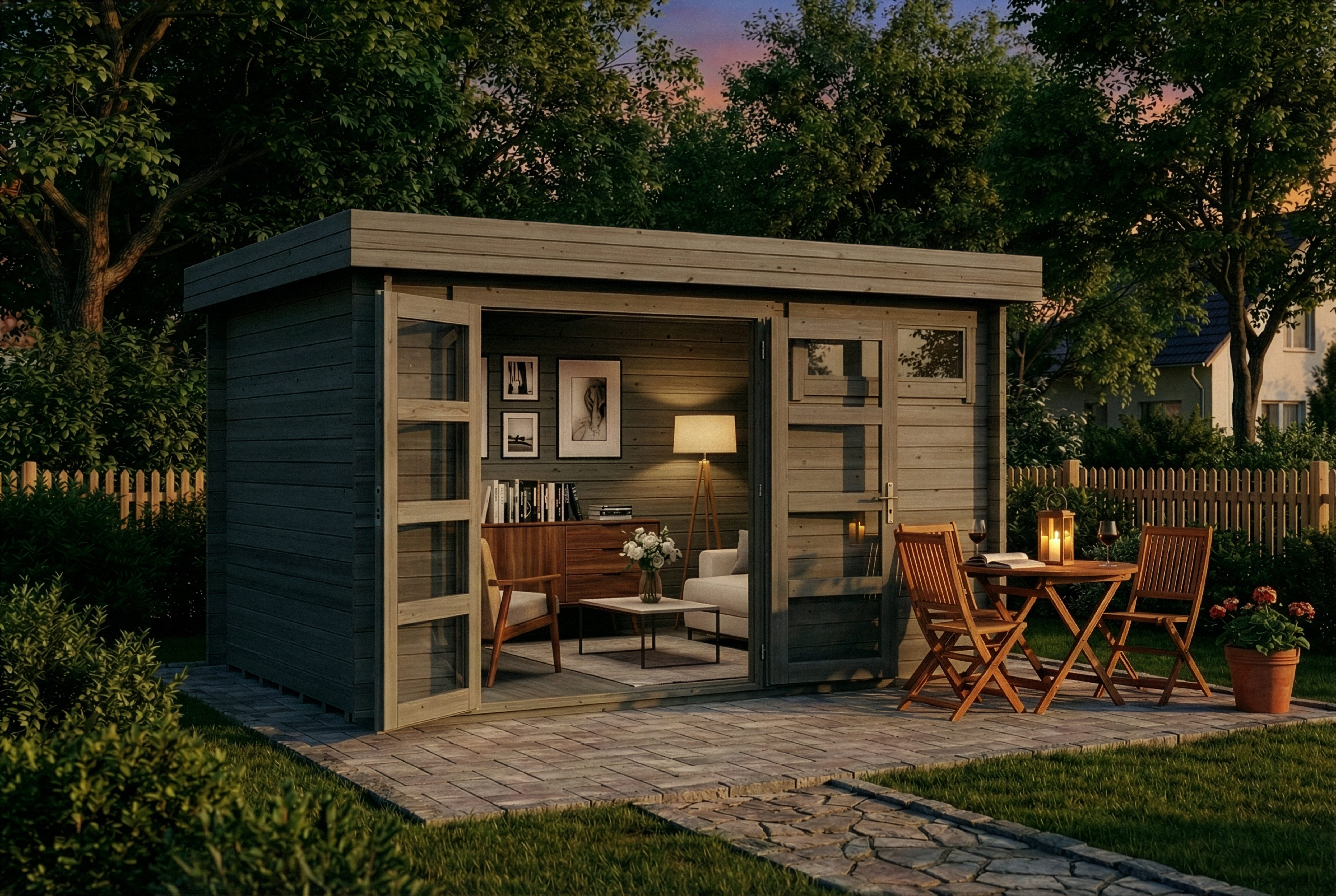 Alpholz Gartenhaus Holz Leandro, BxT: 394x268 cm, in Imprägniert (Grau) Inkl. Fußboden mit 28mm Wandstärke