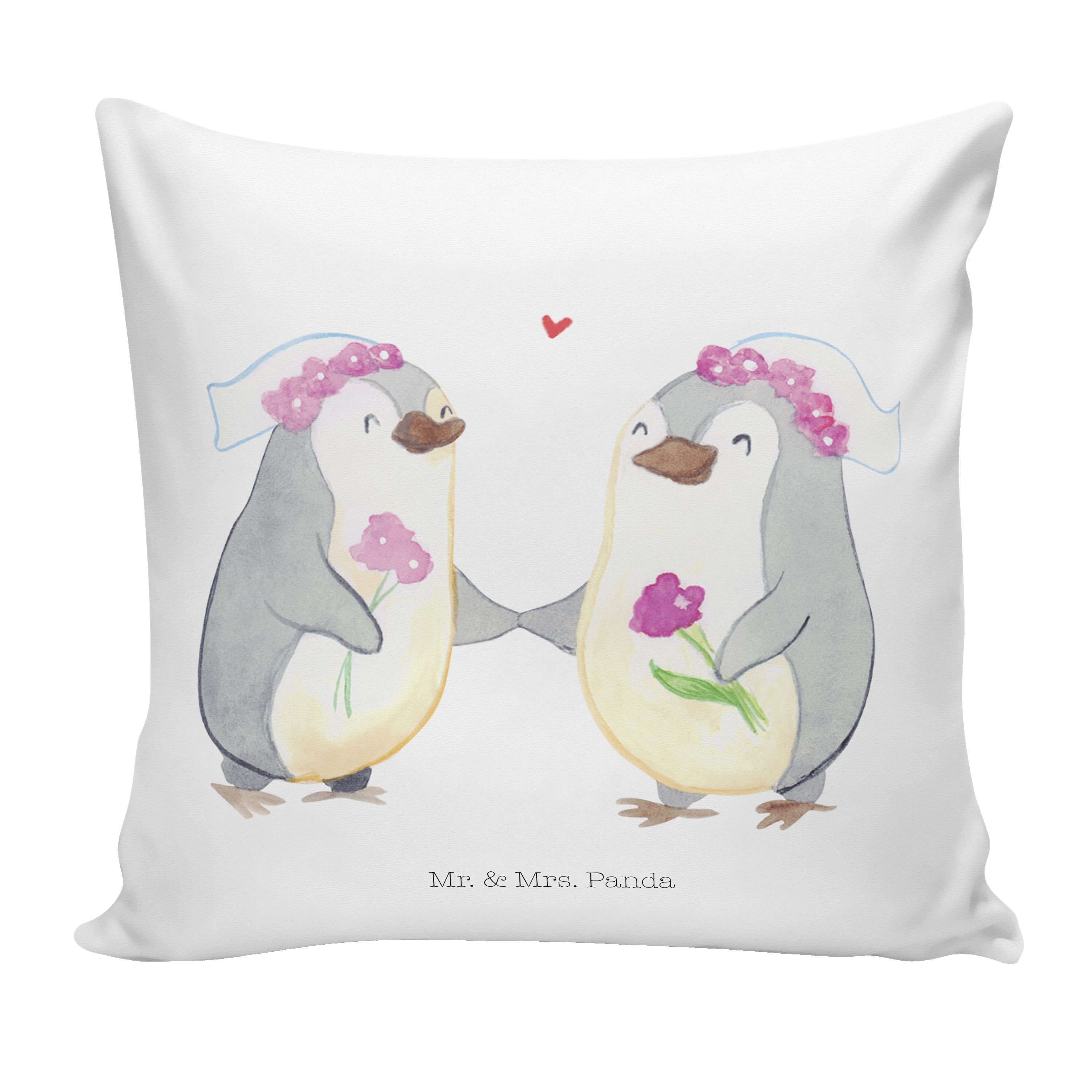 Mr. & Mrs. Panda Dekokissen Pinguin Pärchen Lesbian Pride - Weiß - Geschenk, Trauung, Verlobungsg