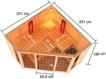 Karibu Sauna Adele, BxTxH: 231 x 231 x 198 cm, 68 mm, (Set) 9-kW-Bio-Ofen mit ext. Steuerung, 2 Infrarot-Vitalight-Strahlern