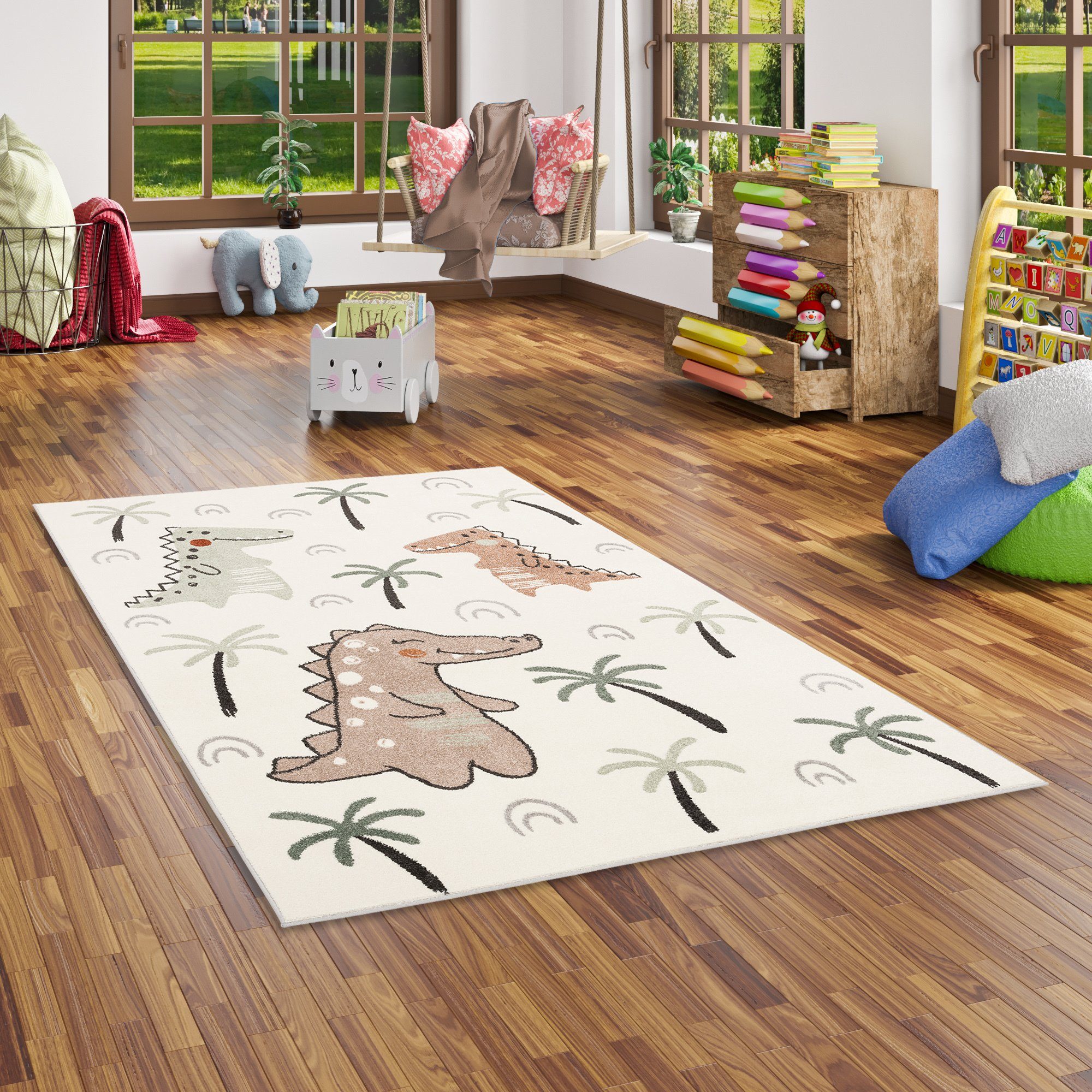 Pergamon Kinderteppich Kinder Teppich Softstar Kids Lustige Dinos, Rechteckig, Höhe: 11 mm