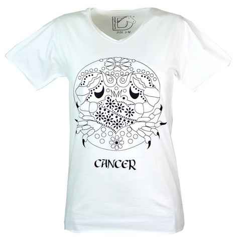 Guru-Shop T-Shirt Sternzeichen T-Shirt `Krebs` - weiß alternative Bekleidung