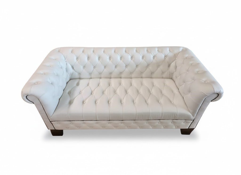JVmoebel Chesterfield-Sofa Chesterfield Couch Polster Weiße Leder Couchen Weiß 100% Leder Sofort, Made in Europa