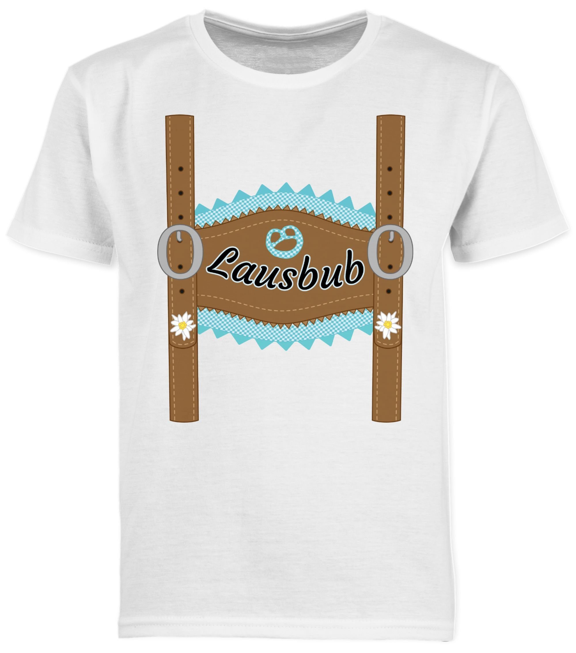 Shirtracer T-Shirt Oktoberfest Lederhose Kinder Weiß Mode Outfit für Lausbub 03