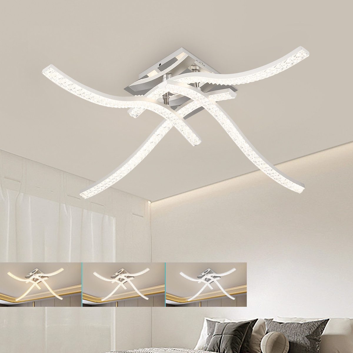 oyajia Deckenleuchte 48W Kristall LED Deckenleuchte, günstig online kaufen