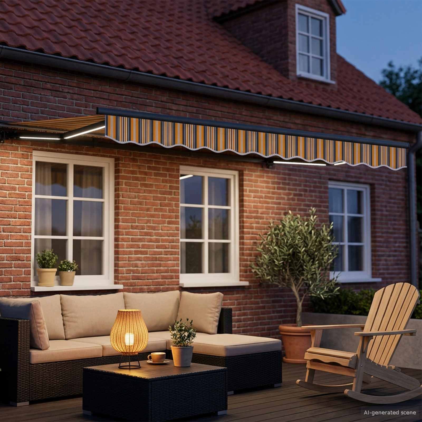 vidaXL Markise Manueller Markisenrahmen mit LEDs Gelb, Grau, Anthrazit 3 x 2 m (1-St)