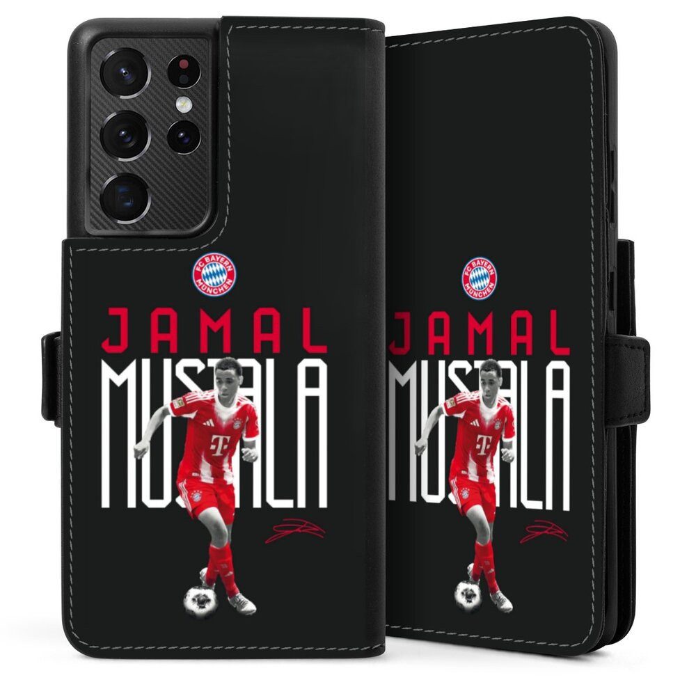 DeinDesign Handyhülle FC Bayern München Jamal Musiala Offizielles Lizenzprodukt, Samsung Galaxy S21 Ultra 5G Hülle Handy Flip Case Wallet Cover