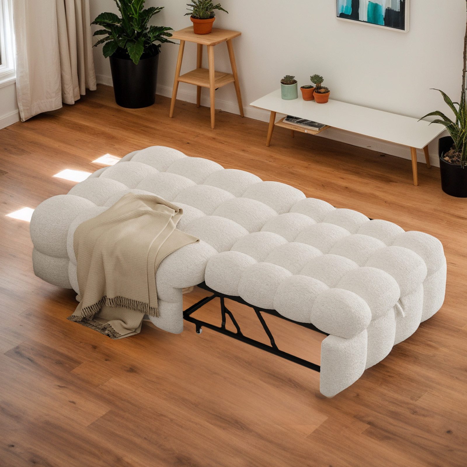 OKWISH Schlafsofa 2-in-1 Polsterbett mit Teddy-Stoff, Ausziehbares Einzelbe günstig online kaufen