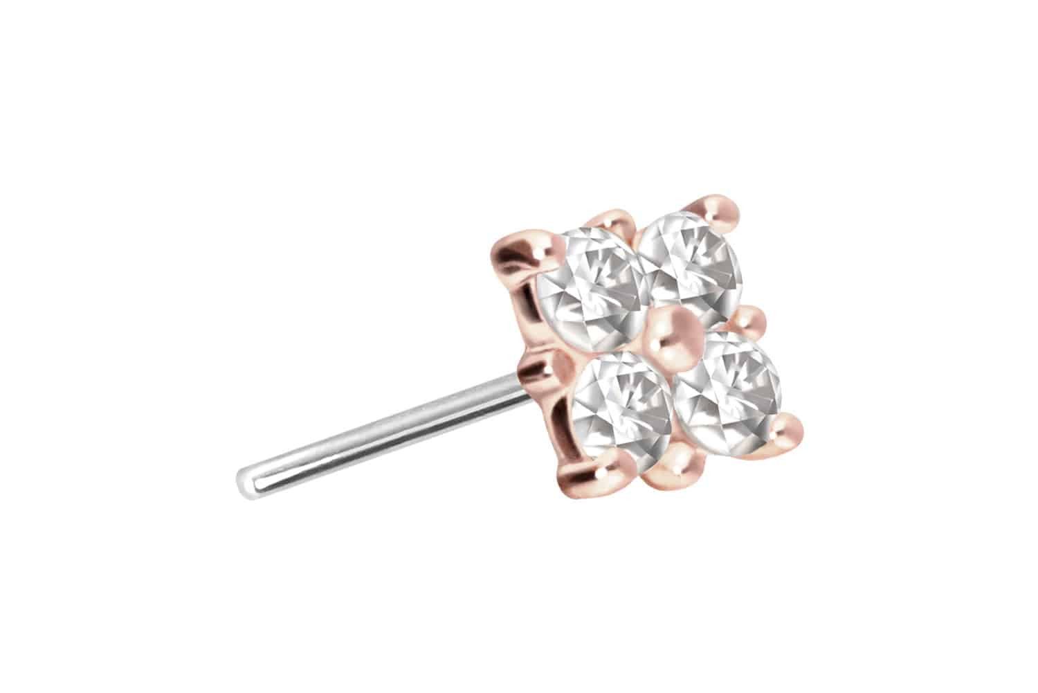 Piercing-Set 14 Karat Gold Aufsatz mit Titan Push Pin MOISSANIT-RECHTECK