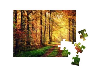 puzzleYOU Puzzle Herbstlicher Wald mit warmen Lichtstrahlen, 48 Puzzleteile, puzzleYOU-Kollektionen Wälder, Wald & Bäume