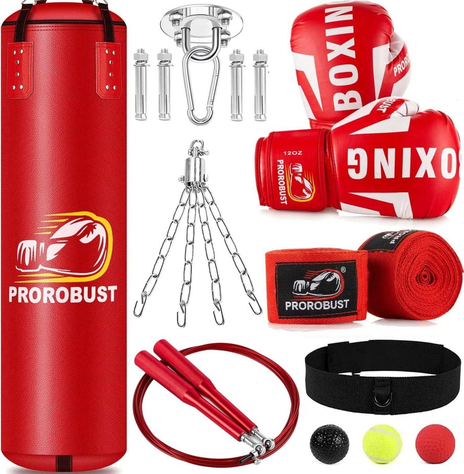 LuxusKollektion Boxhandschuhe Boxsack-Set Prorobust 120cm PU Heavy Duty mit 12OZ Boxhandschuhen MMA