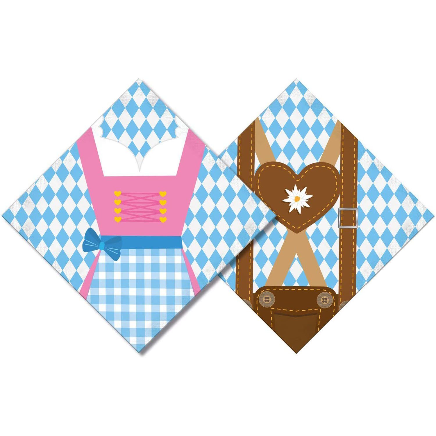 Riethmüller Papierserviette Serviette 33x33cm 20Stück Oktoberfest Dirndl und Lederhosen