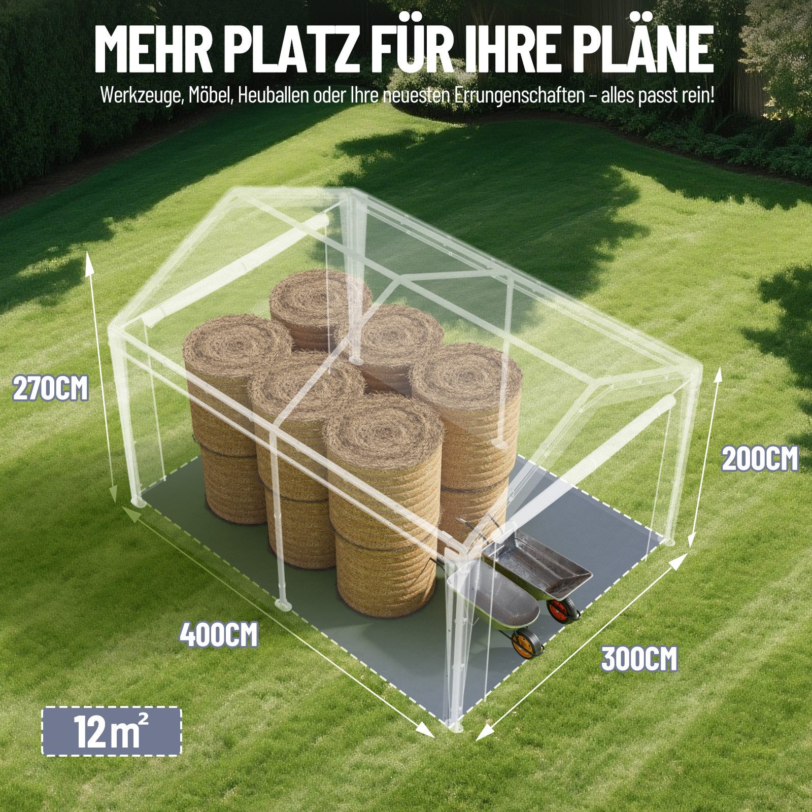 Ferghana Pavillon 3x4m Partyzelt,Carport Zeltgarage,Garagenzelt,Wasserdichtes UV, mit 4 Seitenteilen, 200g/m² PE-Dach, verzinkt, abnehmbare Seitenwände – Bild 2 von 5