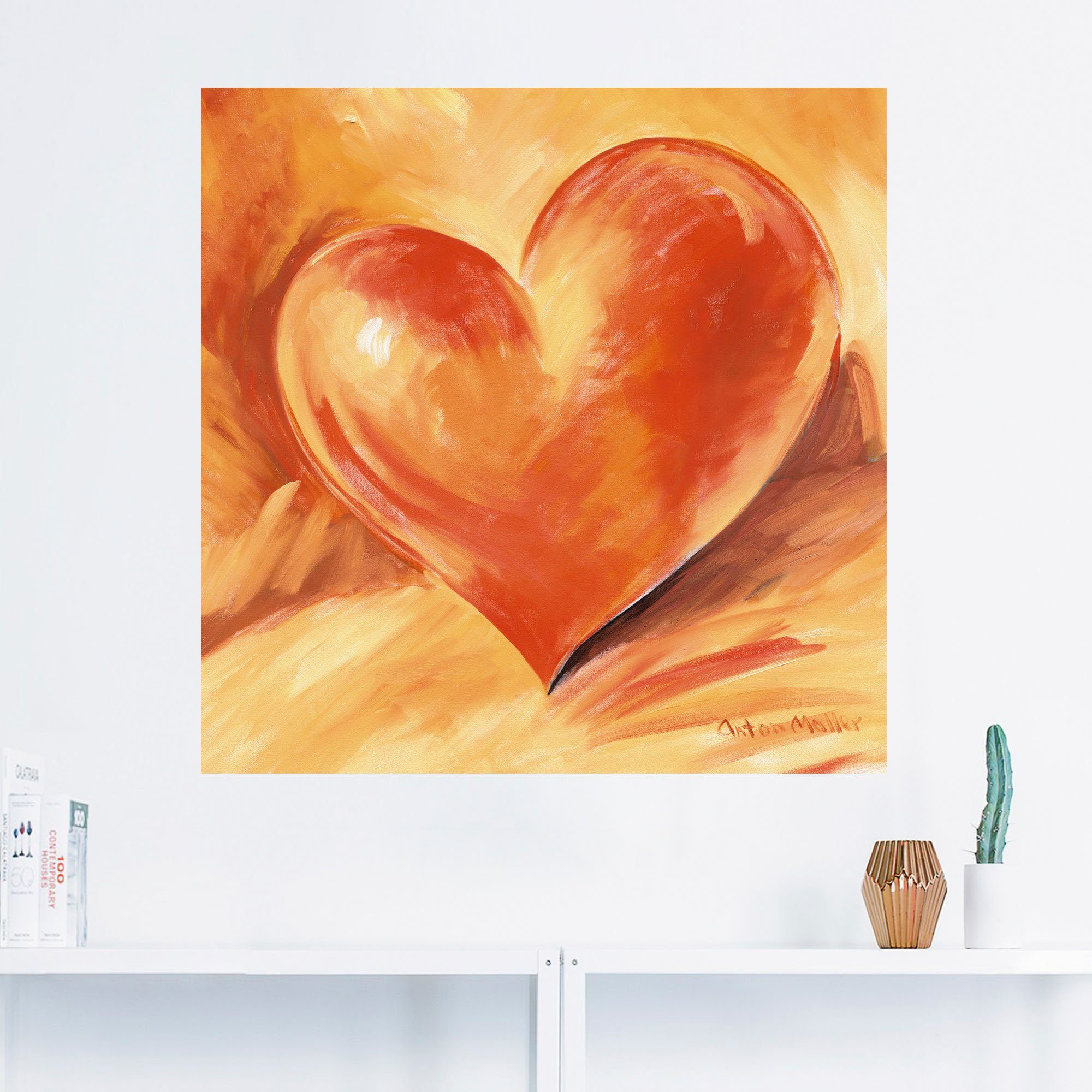 Herz, oder Wandaufkleber Alubild, Herzbilder als Leinwandbild, Poster Rotes (1 Artland in versch. Wandbild St), Größen
