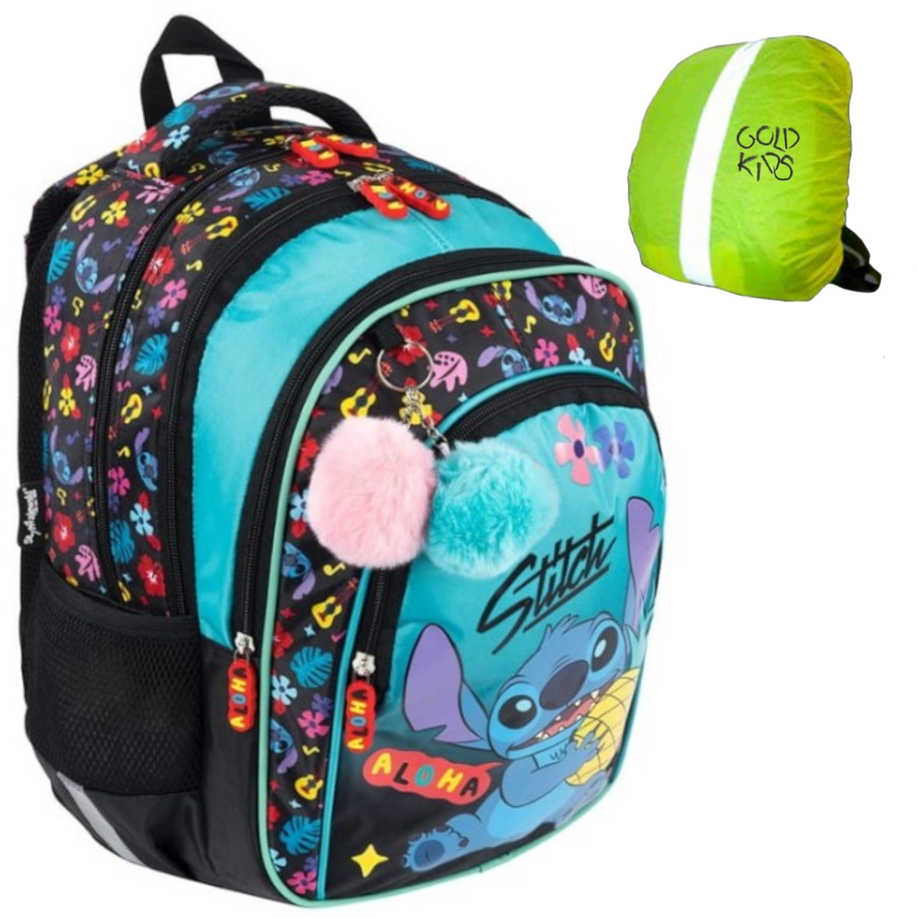 GOLDKIDS Schulranzen Rucksack Schulrucksack Teenager Kinderrucksack (für Jungen und Mädchen Ranzen Tornister Schulltasche, 1-tlg., und Regenschutz), - Stitch Motiv