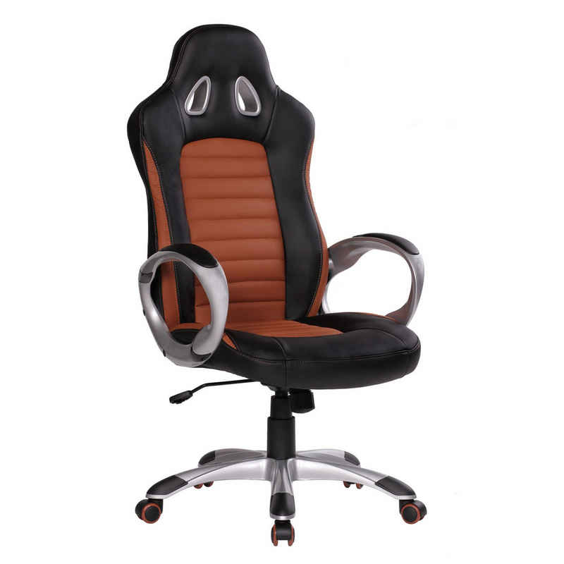 FINEBUY Gaming Chair SuVa1207_1 (Kunstleder Schwarz Chefsessel mit Armlehne 110 kg), Bürostuhl Lederoptik Drehstuhl Schreibtischstuhl