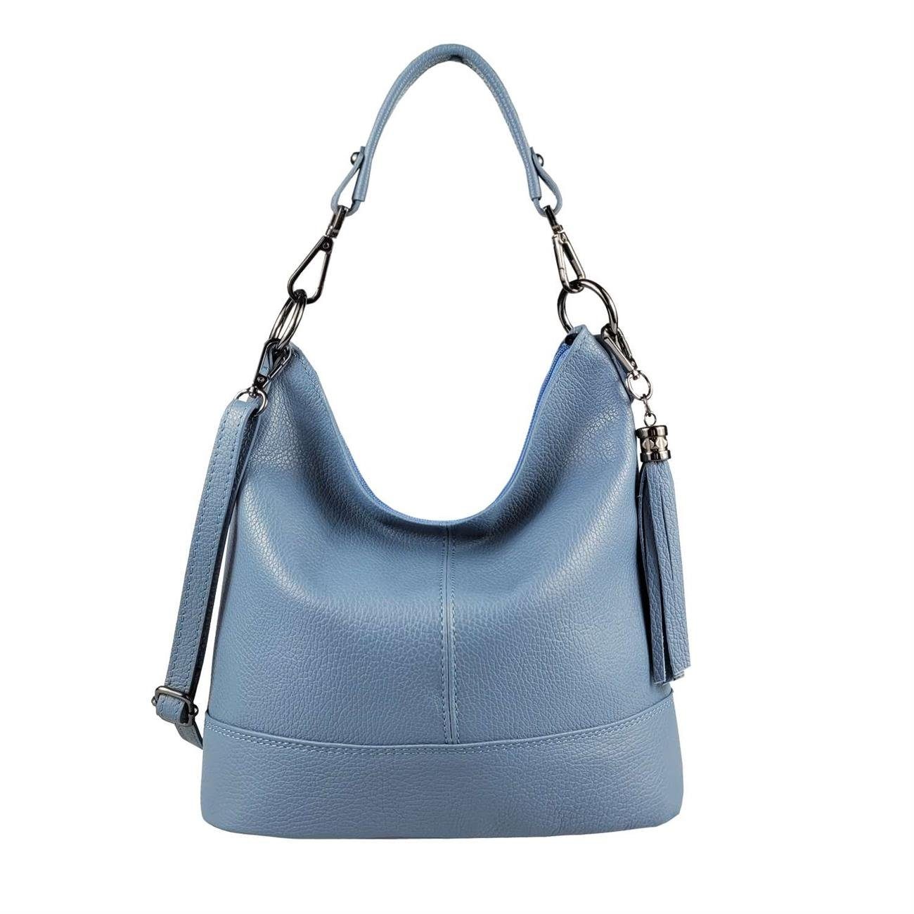 ITALYSHOP24 Schultertasche Made in Italy Damen Leder Tasche Shopper, als Handtasche, CrossOver, Umhängetasche tragbar Jeansblau