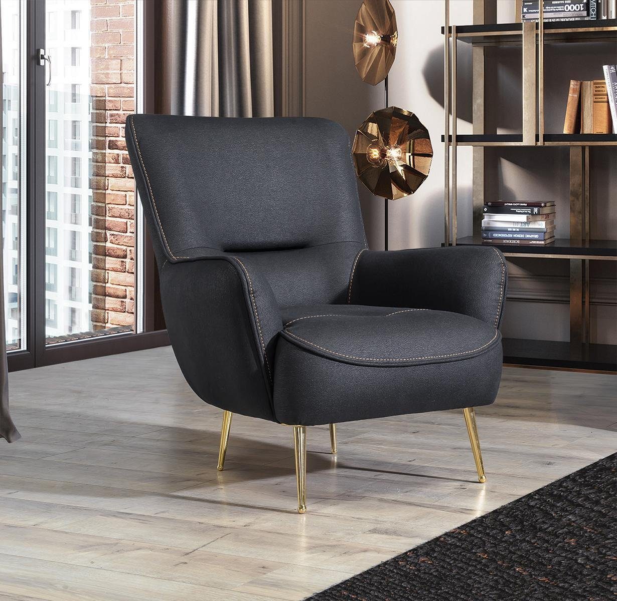 Textil Luxus Möbel JVmoebel Sessel), (1-St., in Design Wohnzimmer Made Sessel Lounge Europa Schwarz Stuhl Sessel