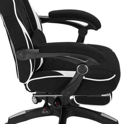 Woltu Gaming-Stuhl (Packung, 1 St), Racing Stuhl Bürostuhl Chefsessel Schreibtischstuhl Sportsitz, mit Kopfstütze und Lendenkissen, mit Fußstütze, Stoff, höhenverstellbar, weiß