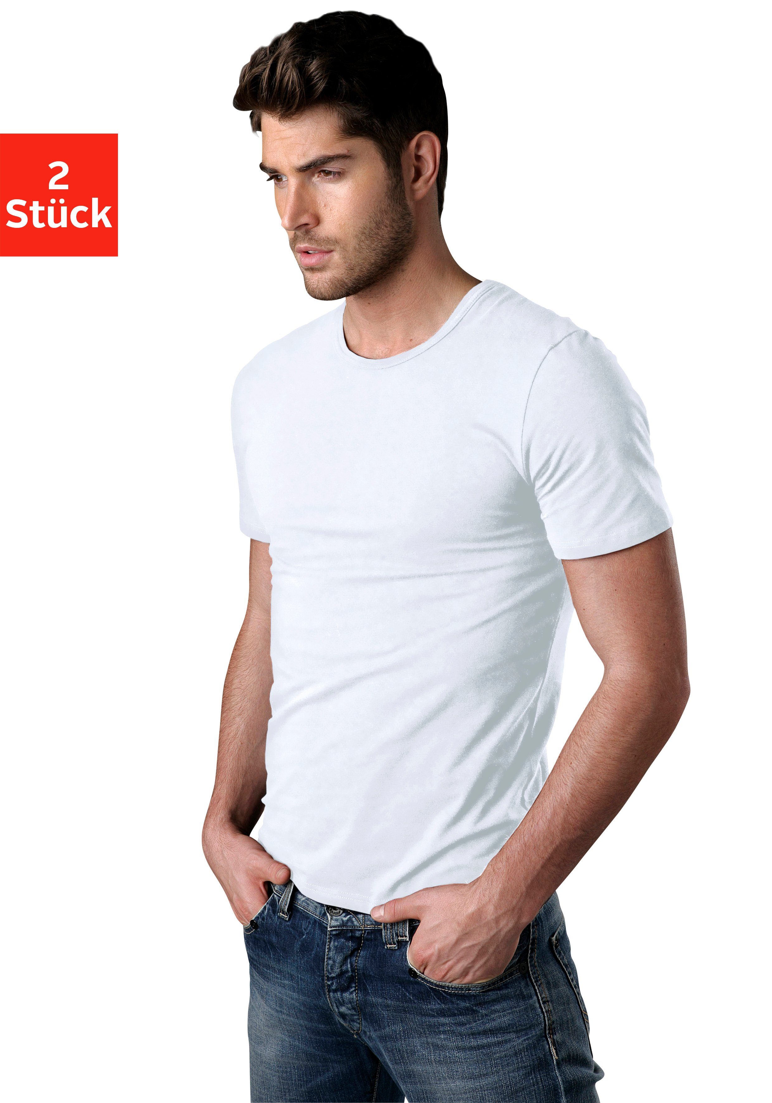 Sonderpreis-Highlights H.I.S T-Shirt (2er-Pack) Rundhalsausschnitt mit Unterziehshirt als weiß perfekt